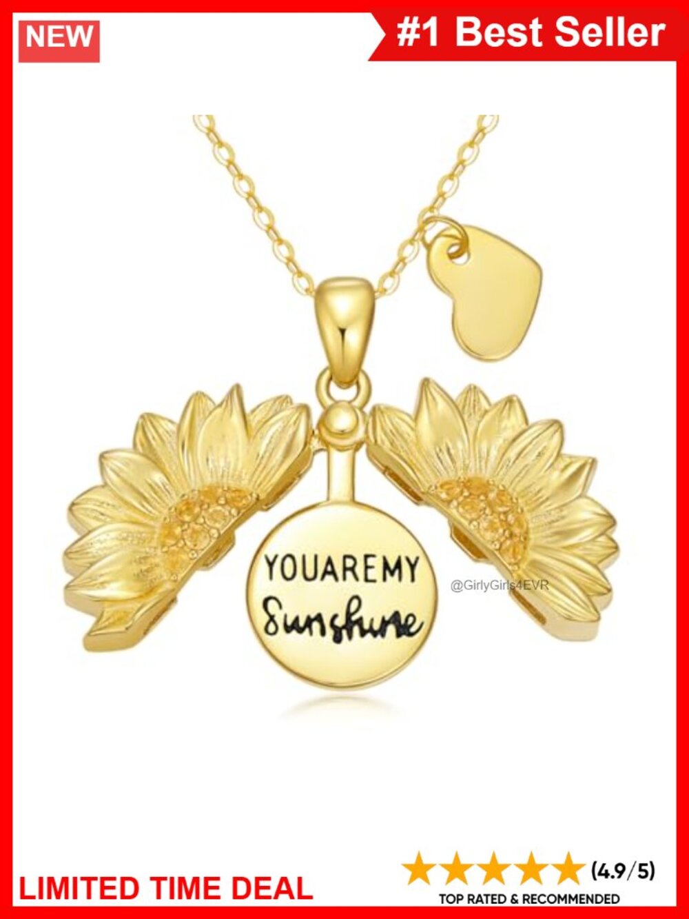925 Sterling Silver Citrine Sunflower Necklace Hidden Message Pendant